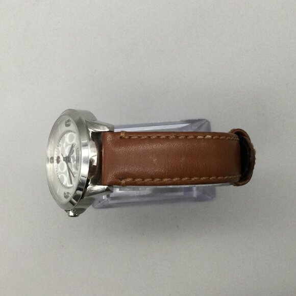 Coach Watch Women 32mm Silver Tone Logo Dial Date Leather Band New Battery main image 7